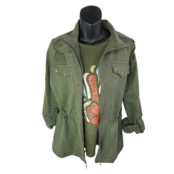 Two Penny Lane Maxwell Field Jacket Olive Green Women’s S Army Style Grunge Hip - Picture 7 of 16